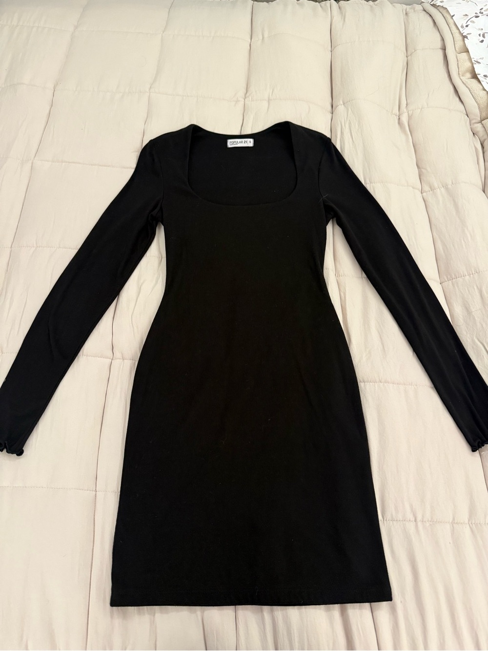 Sleek Black Long-Sleeve Square-Neck Dress